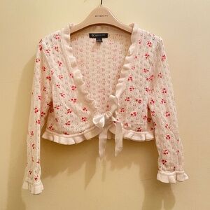 INC women’s Ruffle-Trim Open Front floral Bolero Shrug with Tie size P sz Small